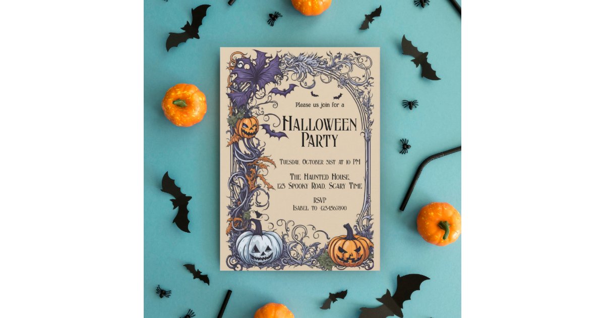 Vintage Halloween Party Gothic Pumpkin Invitation | Zazzle