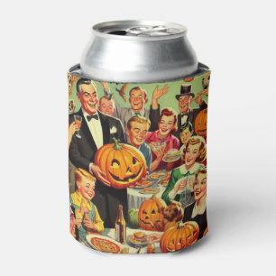 Vintage Halloween Party Illustration Can Cooler