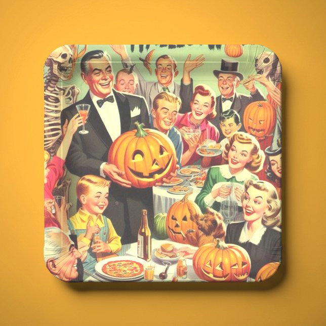 Vintage Halloween Party Illustration Paper Plates (Creator Uploaded)