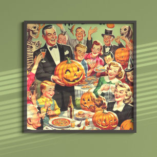 Vintage Halloween Party Illustration Poster
