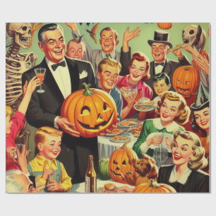 Vintage Halloween Party Illustration Wrapping Paper