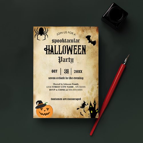 Vintage Halloween Party Invite Antique Adults 