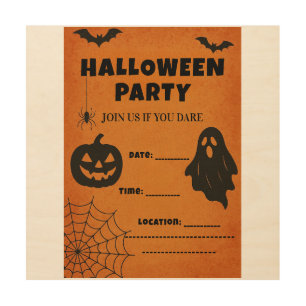 Vintage Halloween Party Invite   Spooky Icons Wood Wall Art
