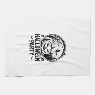 Vintage Halloween Party Pumpkin Witch Shirt Design Kitchen Towel