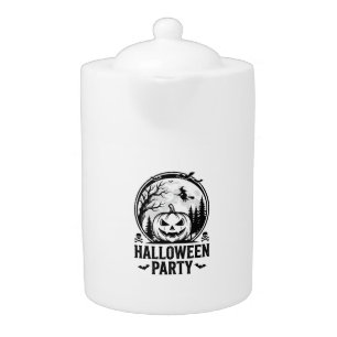 Vintage Halloween Party Pumpkin Witch Shirt Design Teapot