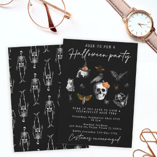 Vintage Halloween party skull black invitation