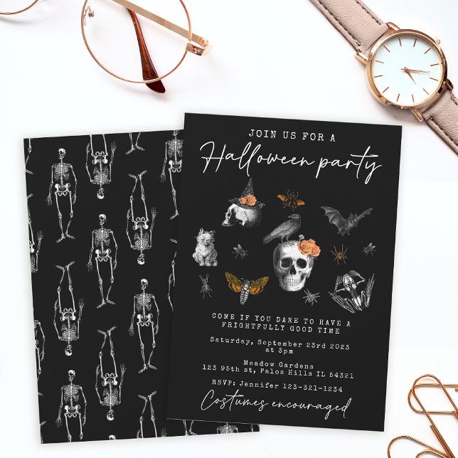 Vintage Halloween party skull black invitation (Creator Uploaded)