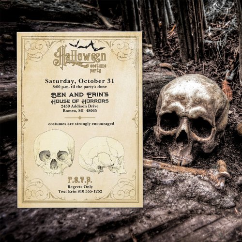 Vintage Halloween Party Skull House of Horrors  Invitation