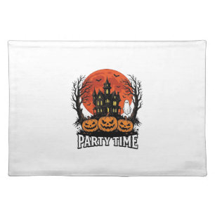 Vintage Halloween Party Time Ghost Pumpkin Shirt_1 Cloth Placemat