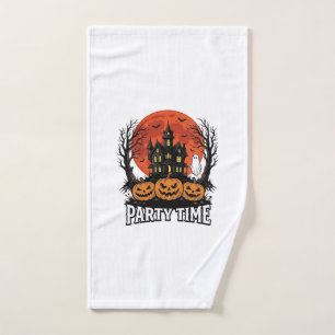 Vintage Halloween Party Time Ghost Pumpkin Shirt_1 Hand Towel