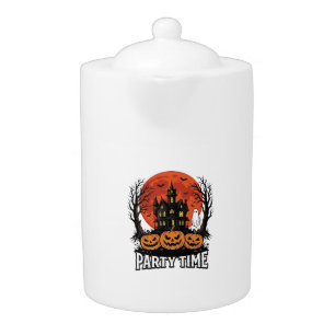 Vintage Halloween Party Time Ghost Pumpkin Shirt_1 Teapot