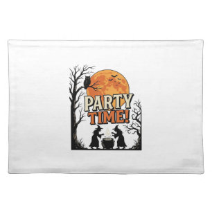 Vintage Halloween Party Time Witch Cauldron Shirt_ Cloth Placemat