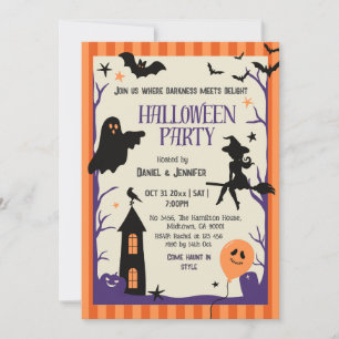 Vintage Halloween Party Witch Ghost Bat haunted Invitation