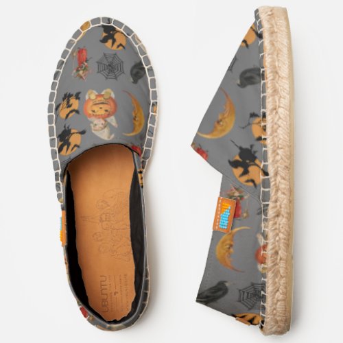 Vintage Halloween Pattern on Gray Canvas Espadrilles