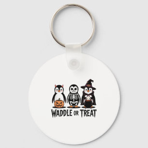 Vintage Halloween Penguin Trick Or Waddle Spooky _ Keychain