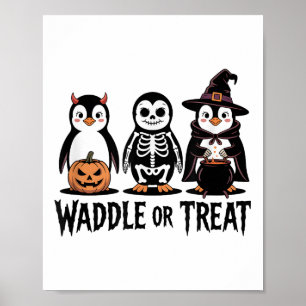 Vintage Halloween Penguin Trick Or Waddle Spooky _ Poster