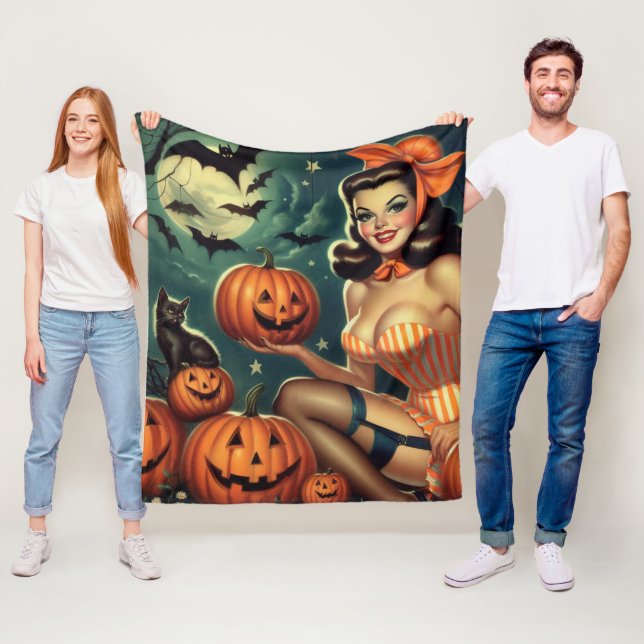 Vintage Halloween Pin Up Fleece Blanket (In Situ)