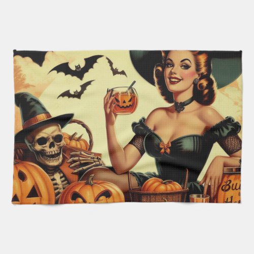 Vintage Halloween Pin_Up Kitchen Towel