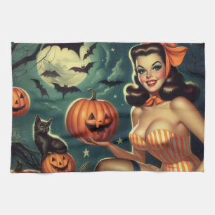 Vintage Halloween Pin Up Kitchen Towel