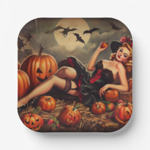 Vintage Halloween Pin Up Paper Plates