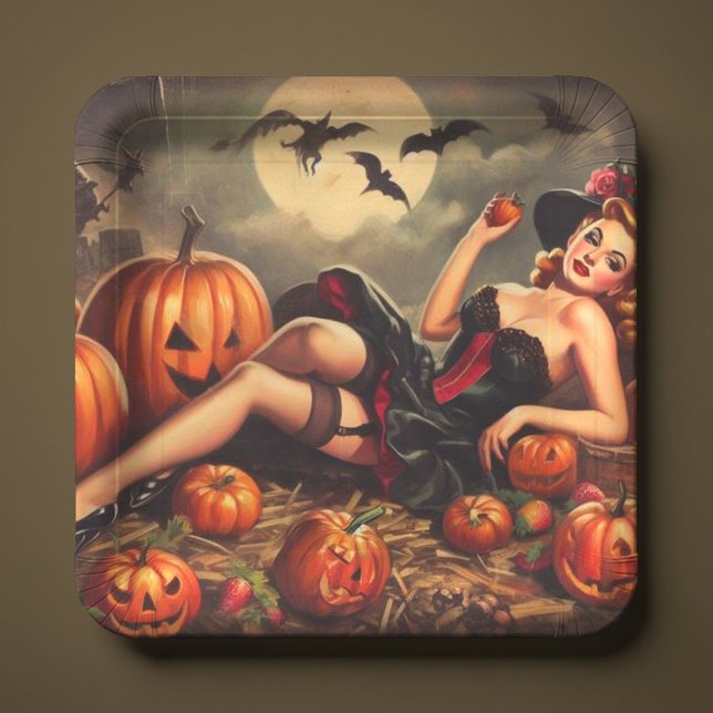 Vintage Halloween Pin Up Paper Plates (Creator Uploaded)