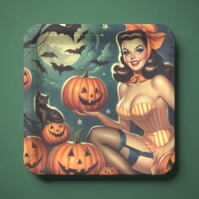 Vintage Halloween Pin Up Paper Plates (Creator Uploaded)