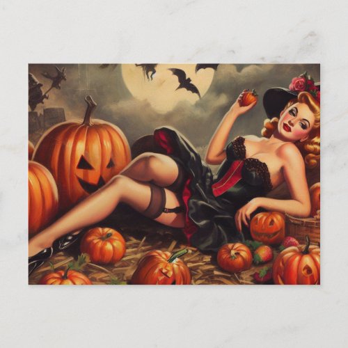 Vintage Halloween Pin Up Postcard