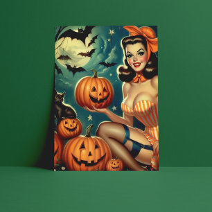 Vintage Halloween Pin Up Postcard