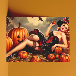 Vintage Halloween Pin Up Postcard