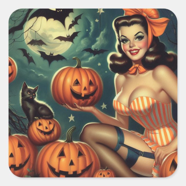 Vintage Halloween Pin Up Square Sticker (Front)
