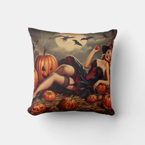 Vintage Halloween Pin Up Throw Pillow