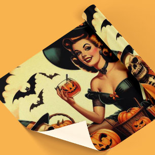 Vintage Halloween Pin-Up Wrapping Paper