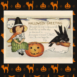 Vintage Halloween Poem Witch Custom Message Holiday Postcard