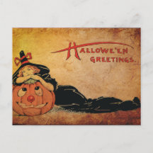 Vintage Halloween Postcard: Enchanting Night of Wi