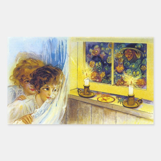 Vintage Halloween Postcard Rectangular Sticker (Front)