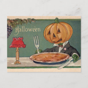 Vintage Halloween Postcard with Pumpkin