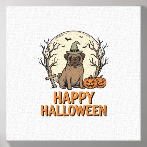 Vintage Halloween Pug Dog Witch Hat Shirt Design_1 Canvas Photo Tile