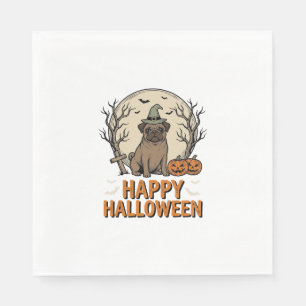 Vintage Halloween Pug Dog Witch Hat Shirt Design_1 Napkins