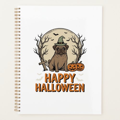 Vintage Halloween Pug Dog Witch Hat Shirt Design_1 Planner