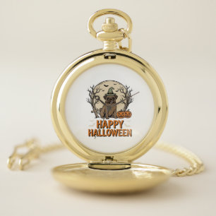 Vintage Halloween Pug Dog Witch Hat Shirt Design_1 Pocket Watch