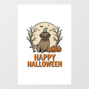 Vintage Halloween Pug Dog Witch Hat Shirt Design_1 Window Cling