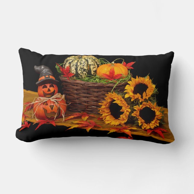 Vintage Halloween Pumpkin Autumn Lumbar Pillow (Front)