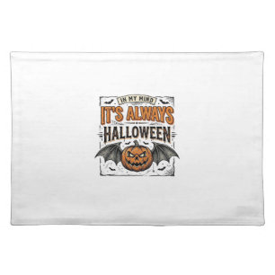 Vintage Halloween Pumpkin Bat Typography Shirt Des Cloth Placemat