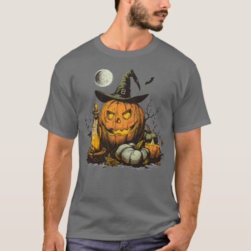 Vintage Halloween Pumpkin Bats Funny Retro Super C T_Shirt