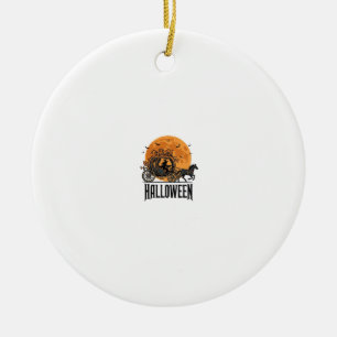 Vintage Halloween Pumpkin Carriage Witch Design_1 Ceramic Ornament