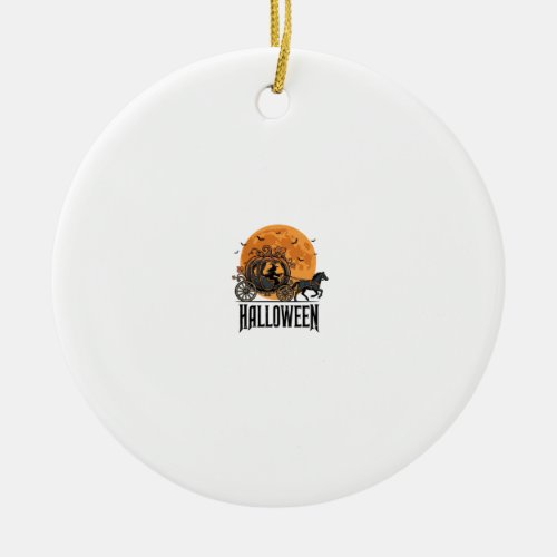 Vintage Halloween Pumpkin Carriage Witch Design_1 Ceramic Ornament