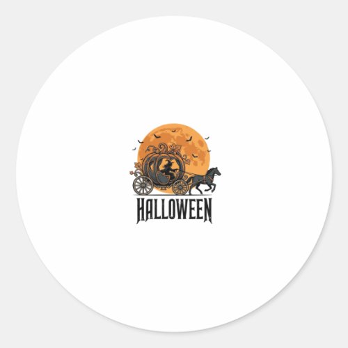 Vintage Halloween Pumpkin Carriage Witch Design_1 Classic Round Sticker