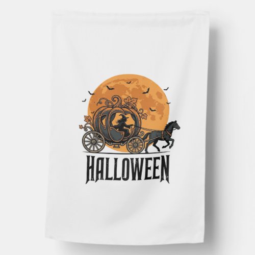 Vintage Halloween Pumpkin Carriage Witch Design_1 House Flag