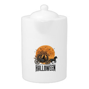 Vintage Halloween Pumpkin Carriage Witch Design_1 Teapot