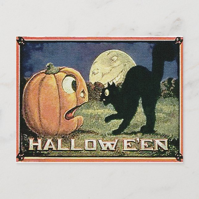 Vintage Halloween Pumpkin  & Cat in Mosaic Postcard (Front)